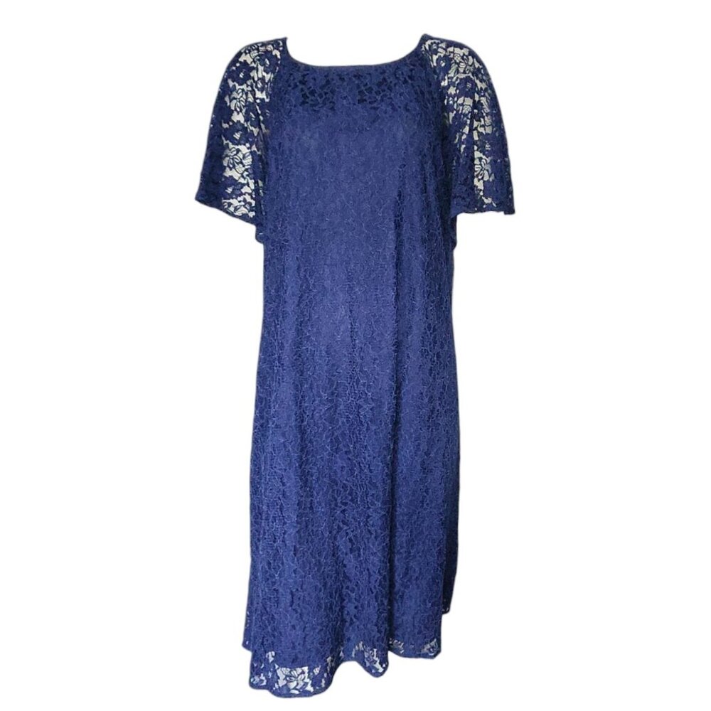 Lane Bryant Dress‎ Womens Plus Size 22 Solid All Blue Lace Zip Back Short Sleeve